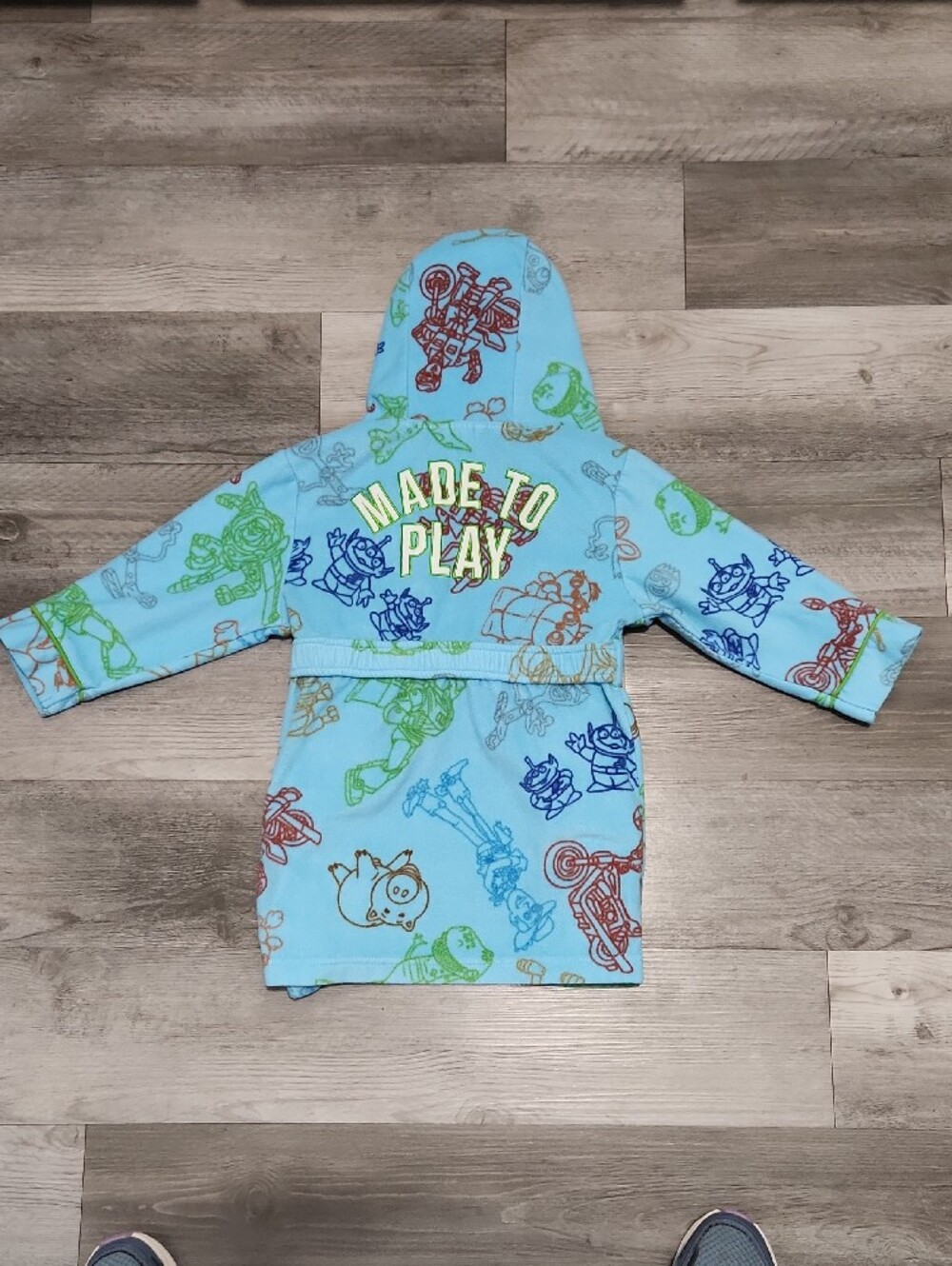 Disney Toy Story Kids Beach Bath Robe Hood Light Blue Green Satin Accent  Sz 4 - Picture 5 of 13